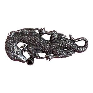 Vintage Sterling Silver Dragon Brooch Pin Detailed & Red Stone Eye Estate Find